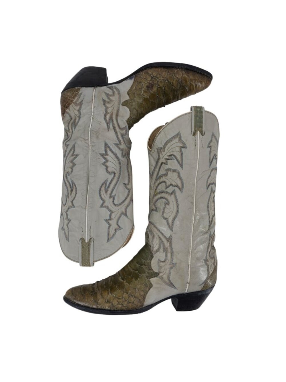 Vintage Larry Mahan Mens 11.5D Giant Python Distressed Snakeskin Cowboy Boots - Picture 10 of 16